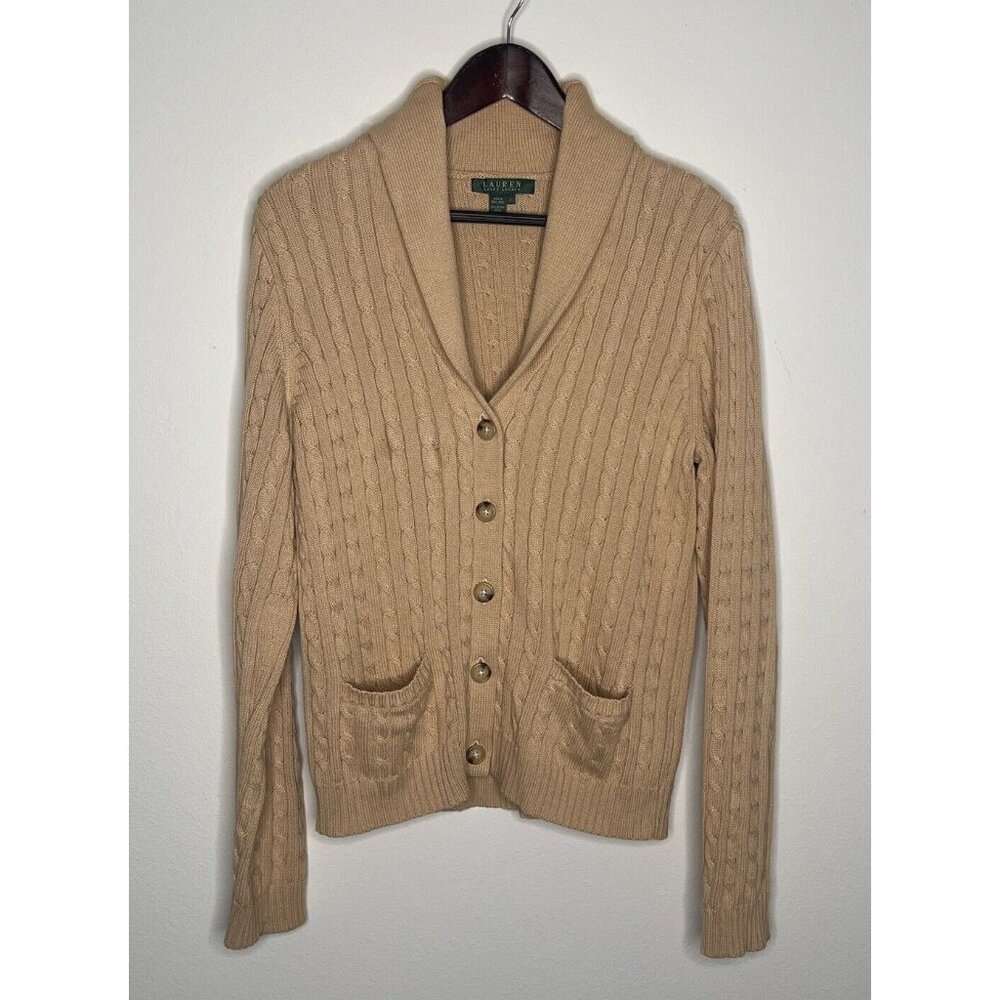 Ralph Lauren Women's Tan Cable Knit Cardigan Size Large